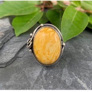 Antique Art Nouveau Russian Sterling Silver Butterscotch Vine Ring Size 8.5